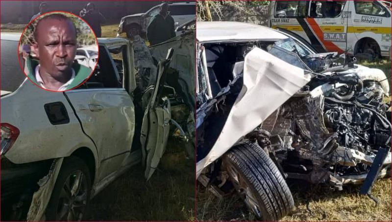 Tirus Kamau (inset) explained that Cyrus Jirongo's vehicle rammed into a passenger bus that had 65 passengers on board.